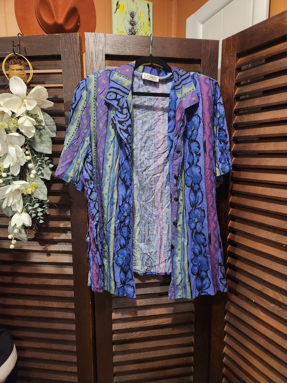 Vintage Purple and Blue Floral Button-Down Shirt